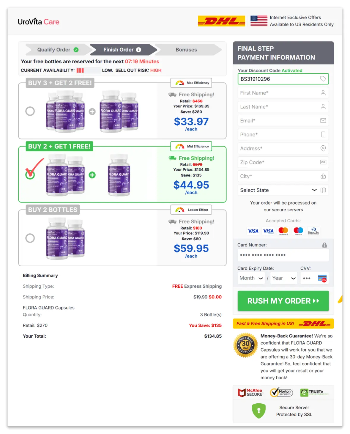 Urovita Care Secure Checkout Page